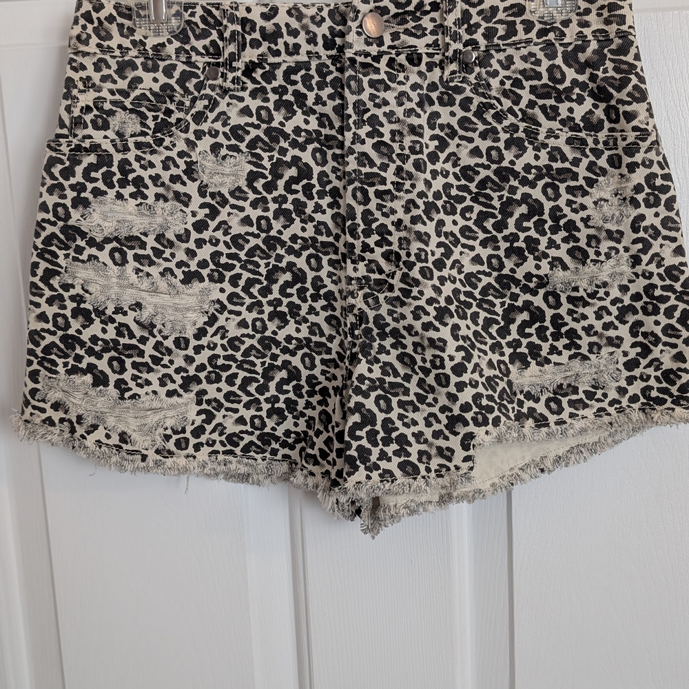 Cream and Black Jean Shorts with Animal Print